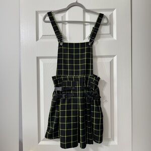 Hot Topic Green & Black Grid Plaid Pleated Skirtall
